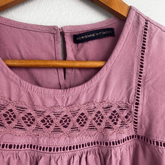 Adrienne Vittadini Blouse Round Neck Boxy Fit Ruffeled Long Sleeve Mauve Pink L - Picture 5 of 9